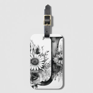 Personalised Letter J Daisy Floral Watercolor  Luggage Tag
