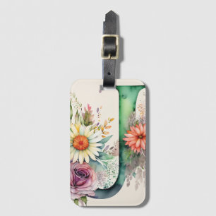 Personalised Letter J Daisy Floral Watercolor  Luggage Tag