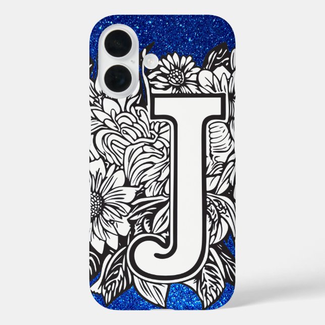 Personalised Letter J Elegant Floral Glitter Case-Mate iPhone Case (Back)