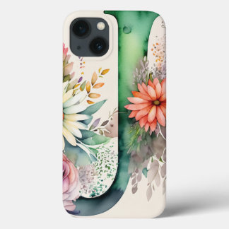 Personalised Letter J Elegant Floral Watercolor  iPhone 13 Case