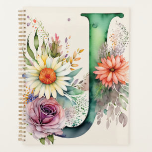 Personalised Letter J Floral Watercolor Notebook  Planner