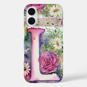 Personalised Letter L Elegant Floral Watercolor  iPhone 16 Case