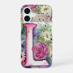 Personalised Letter L Elegant Floral Watercolor iPhone 16 Case