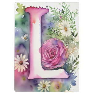 Personalised Letter L Floral Watercolor Teacher's Clipboard