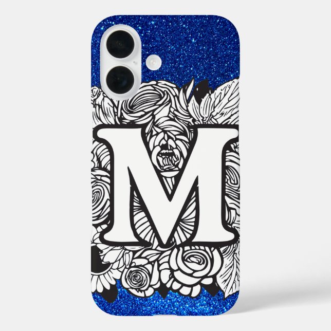 Personalised Letter M Elegant Floral Glitter Case-Mate iPhone Case (Back)
