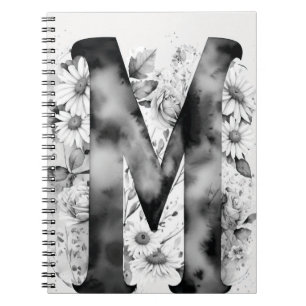 Personalised Letter M Floral Watercolor Notebook 