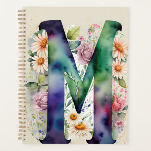 Personalised Letter M Floral Watercolor Notebook  Planner