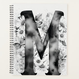 Personalised Letter M Floral Watercolor Notebook  Planner