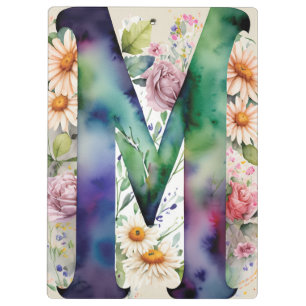 Personalised Letter M Floral Watercolor Teacher's Clipboard