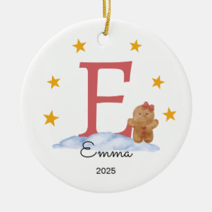 Personalised Letter Name Ornament, Gingerbread Ceramic Tree Decoration