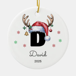 Personalised Letter Name Ornament, Reindeer Ceramic Tree Decoration