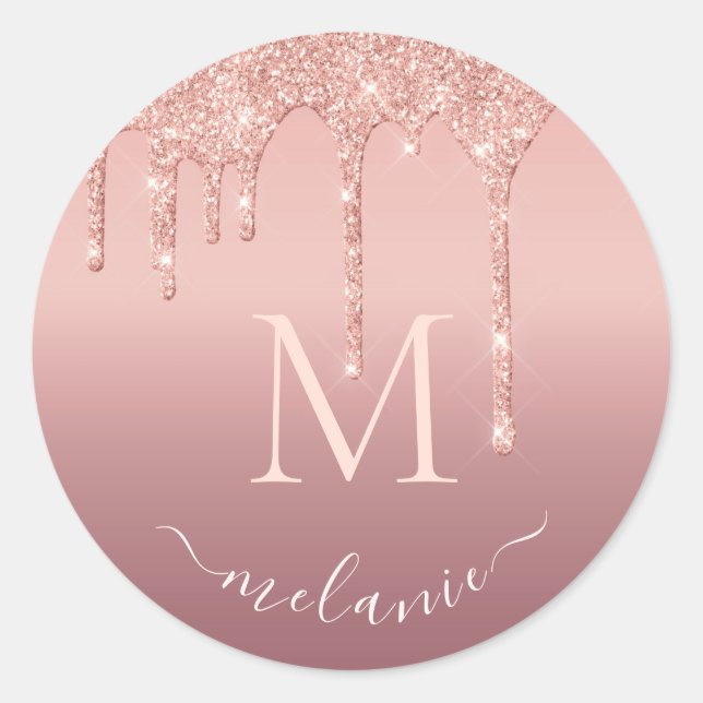 Personalised Letter Name Rose Gold Glitter Sticker (Front)