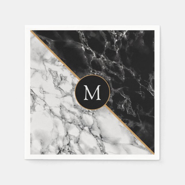 Personalised Letter Napkins Black White Marble (Front)