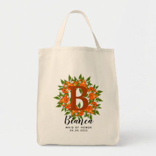 Personalised Letter Orange Bridesmaid Tote Bag