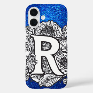 Personalised Letter R Elegant Floral Glitter iPhone 16 Case