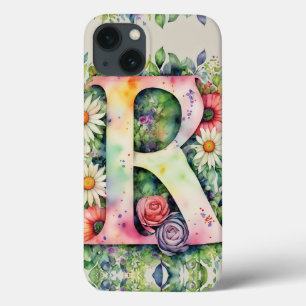 Personalised Letter R Elegant Floral Watercolor  iPhone 13 Case