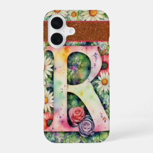 Personalised Letter R Elegant Floral Watercolor iPhone 16 Case