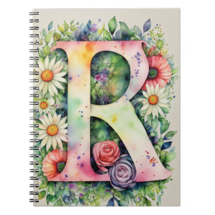 Personalised Letter R Floral Watercolor Notebook 