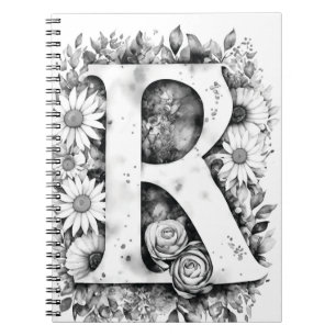 Personalised Letter R Floral Watercolor Notebook 