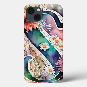 Personalised Letter S Elegant Floral Watercolor iPhone 13 Case