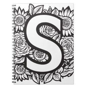 Personalised Letter S Floral Tattoo Style Monogram Notebook