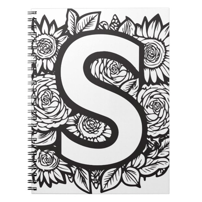 Personalised Letter S Floral Tattoo Style Monogram Notebook (Front)