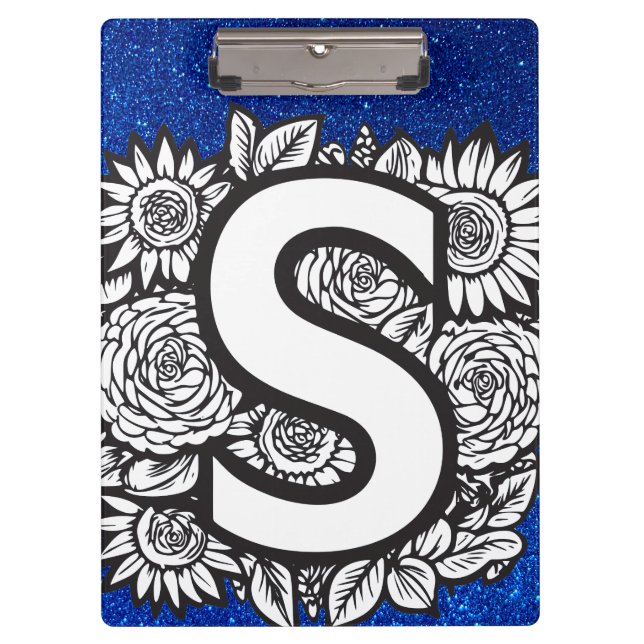 Personalised Letter S Glitter Tattoo Flowers Clipboard (Front)