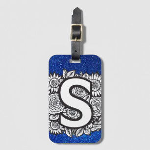 Personalised Letter S Glitter Tattoo Flowers Luggage Tag