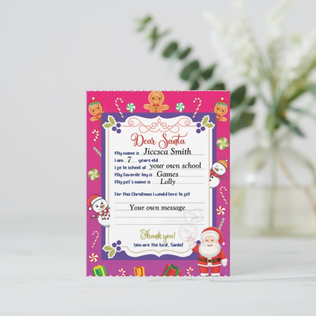Personalised Letter Sent To Santa Claus Holiday Card (Standing Front)