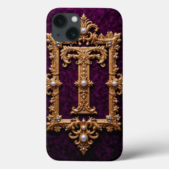 Personalised Letter T Gold Frame Elegant Monogram Case-Mate iPhone Case (Back)