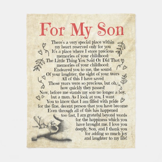 Personalised Letter To For My Son, Son Birthday Fleece Blanket (Front)