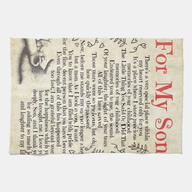 Personalised Letter To For My Son, Son Birthday Tea Towel (Horizontal)