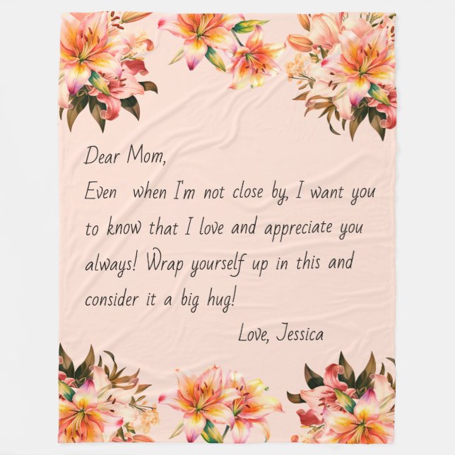 Personalised letter to mum Mothers day gift floral Fleece Blanket (Front)