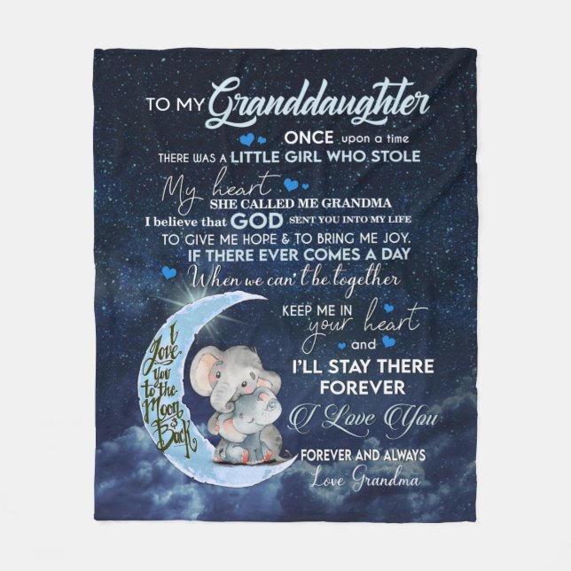 Personalised Letter To My Granddaughter, Elephant Fleece Blanket (Front)