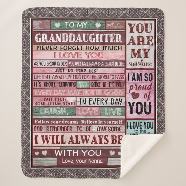 Personalised Letter To My Granddaughter Sherpa Blanket (Front)