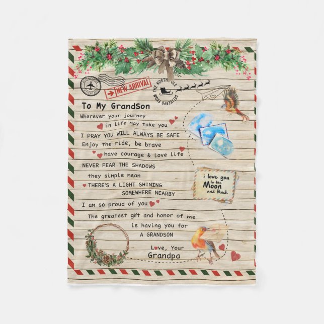 Personalised Letter To My Grandson From Grandpa Fleece Blanket (Front)