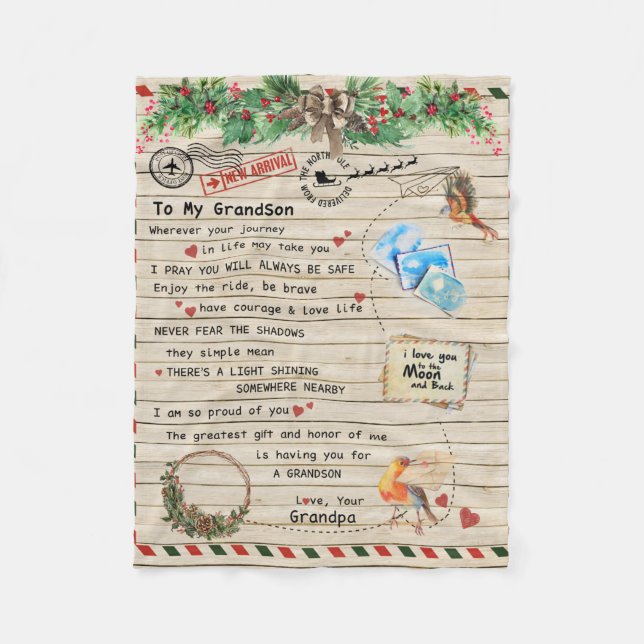 Personalised Letter To My Grandson From Grandpa, Fleece Blanket (Front)