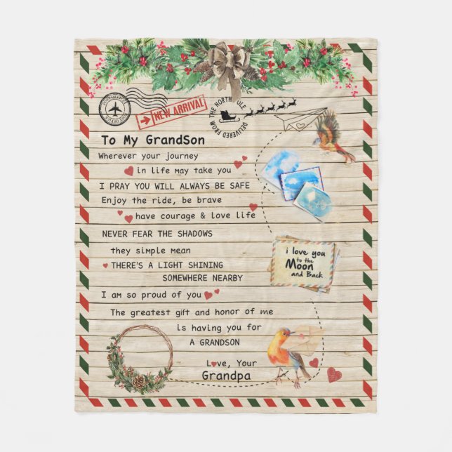 Personalised Letter To My Grandson From Grandpa Fleece Blanket (Front)
