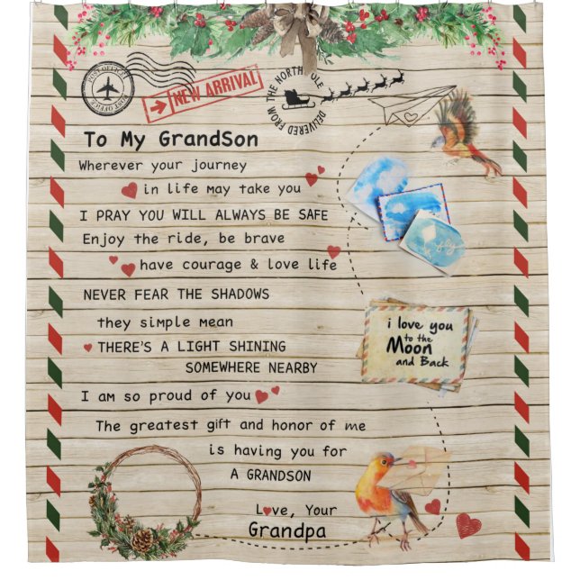 Personalised Letter To My Grandson From Grandpa Shower Curtain (Front)