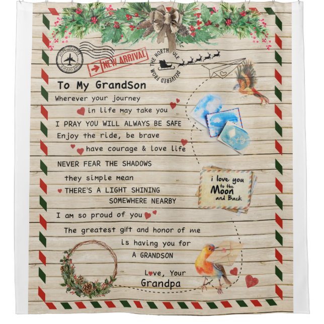 Personalised Letter To My Grandson From Grandpa, Shower Curtain (Front)