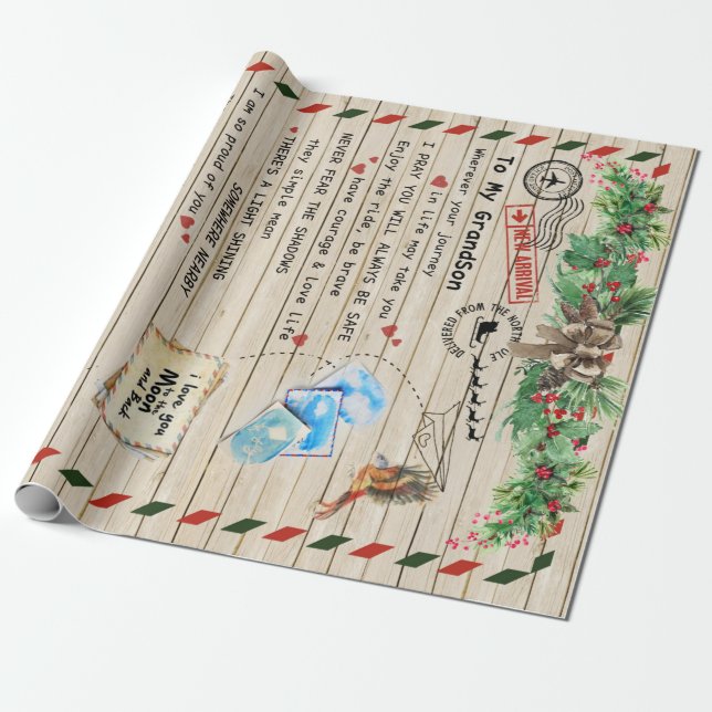 Personalised Letter To My Grandson From Grandpa, Wrapping Paper (Unrolled)