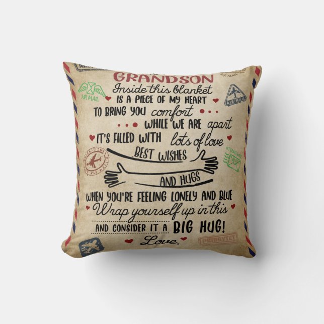Personalised Letter To My Grandson, Love Grandson Cushion (Front)