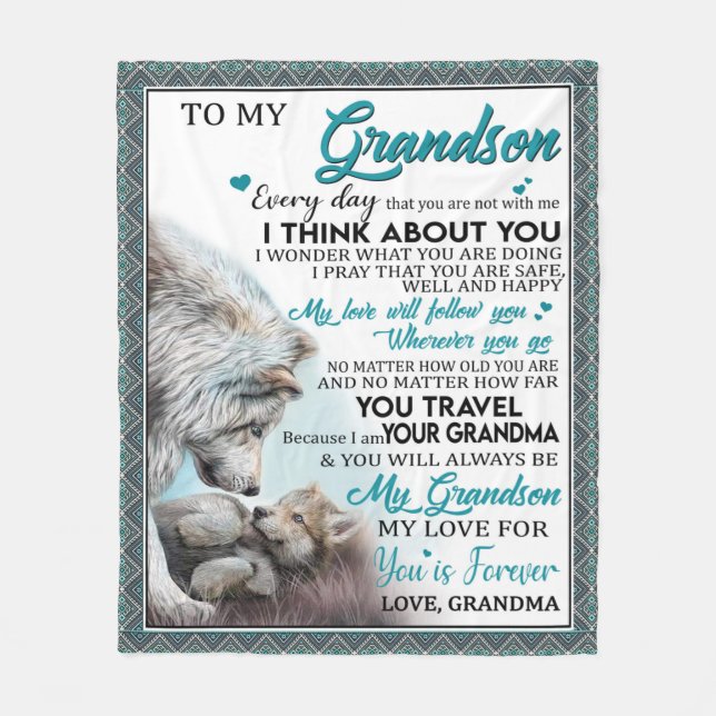 Personalised Letter To My Grandson, Love Grandson Fleece Blanket (Front)
