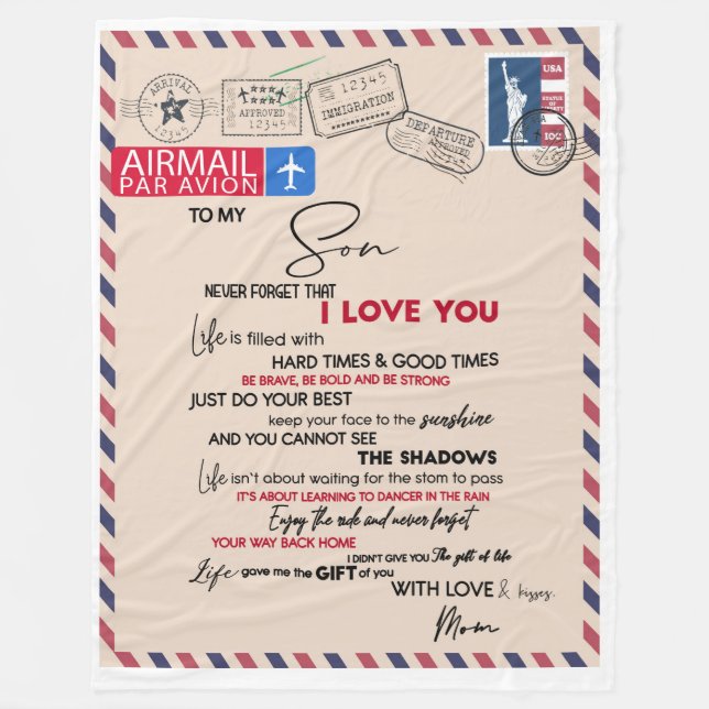 Personalised Letter To My Son Fleece Blanket (Front)