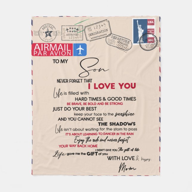 Personalised Letter To My Son Fleece Blanket (Front)