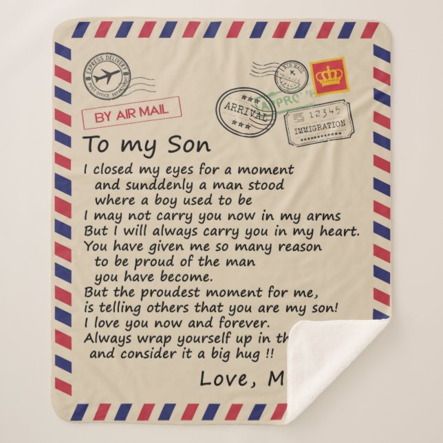 Personalised Letter To My Son From Mum Sherpa Blanket (Front)