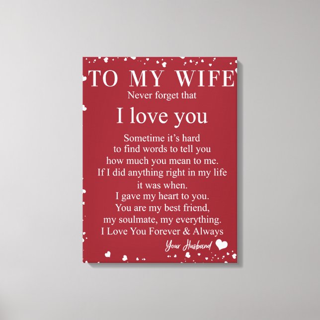Personalised Letter To My Wife, Couple Valentine Canvas Print (Front)