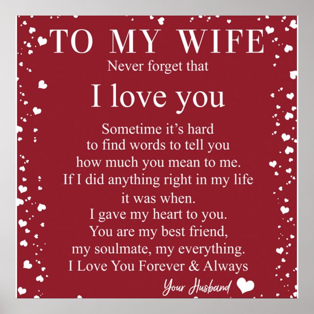 Personalised Letter To My Wife, Couple Valentine Poster (Front)