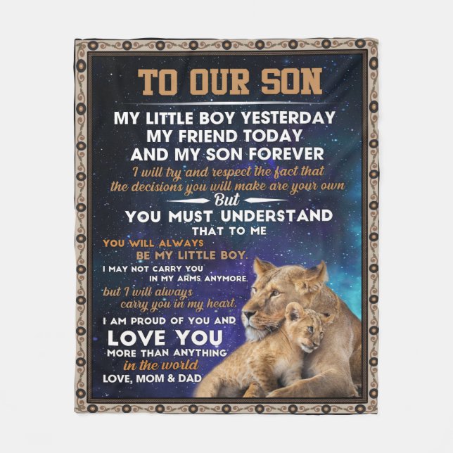 Personalised Letter To Our Son, Son Birthday Gift Fleece Blanket (Front)