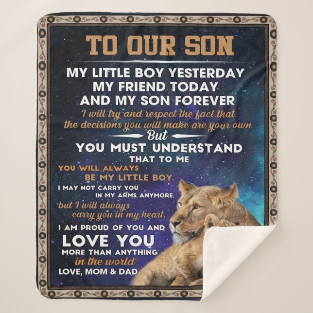 Personalised Letter To Our Son, Son Birthday Gift Sherpa Blanket (Front)